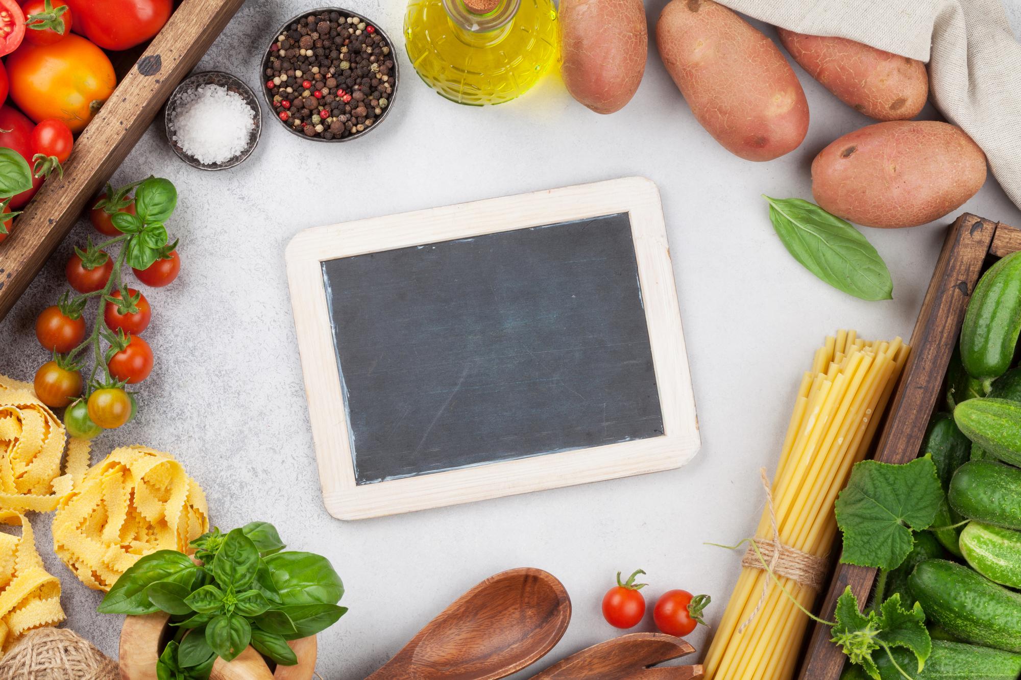 Flat lay of seasonal ingredients used in monthly subscription classes